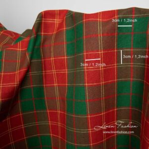 Ľanovo-bavlnená tkanina v červených a zelených kockách