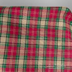 Linen blend with beige, red, green checks and black narrow stripes