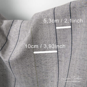 Grey linen blend fabric with black stripes and measurements
