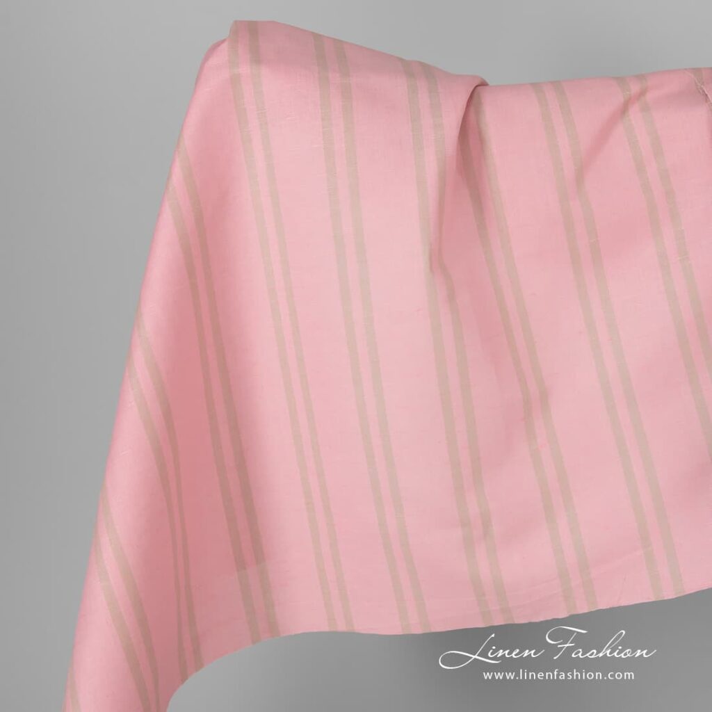 Pink striped linen cotton fabric.
