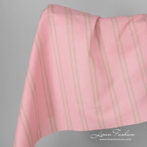 Pink striped linen cotton fabric.