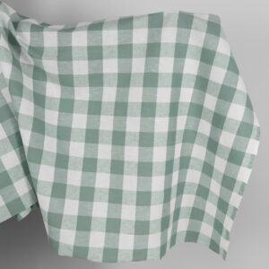 Green checked linen cotton fabric