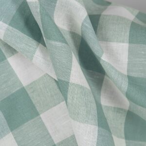 Green checked linen cotton fabric texture