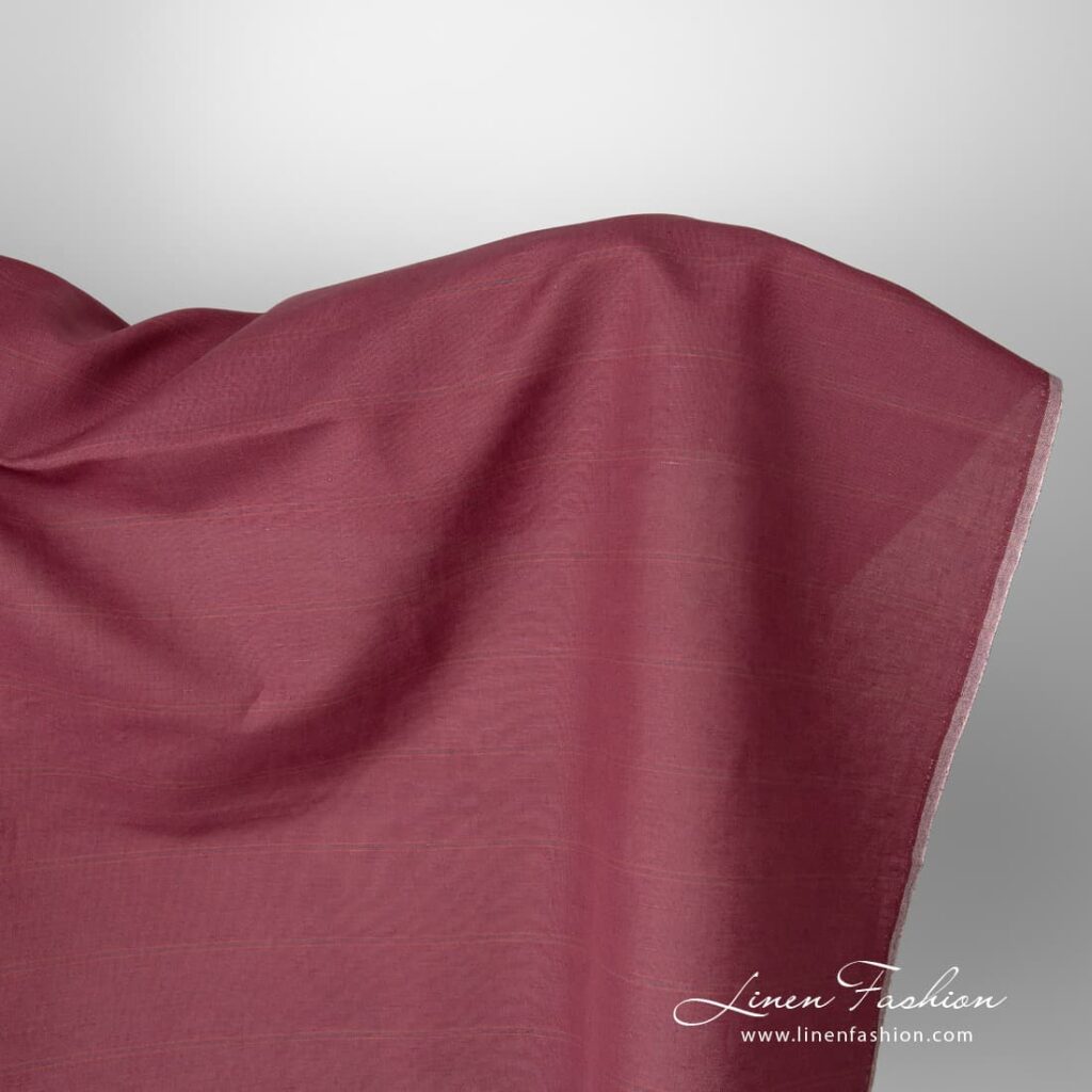 Dark red striped linen blend fabric