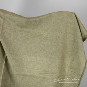 Linen cotton fabric in olive green melange.