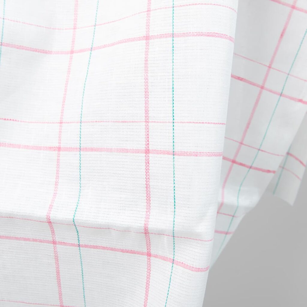 white linen fabric, pink check, plain