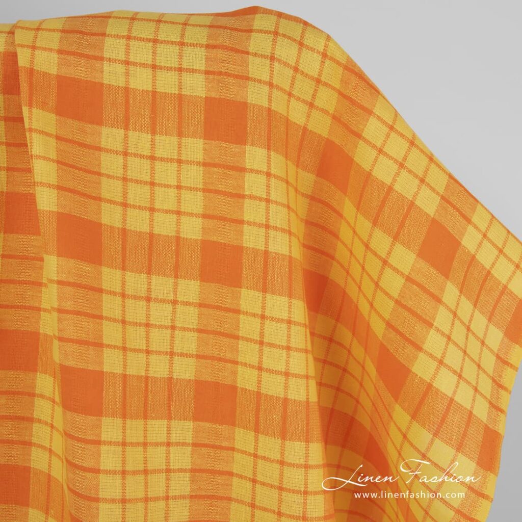 Yellow and orange checked linen fabric.