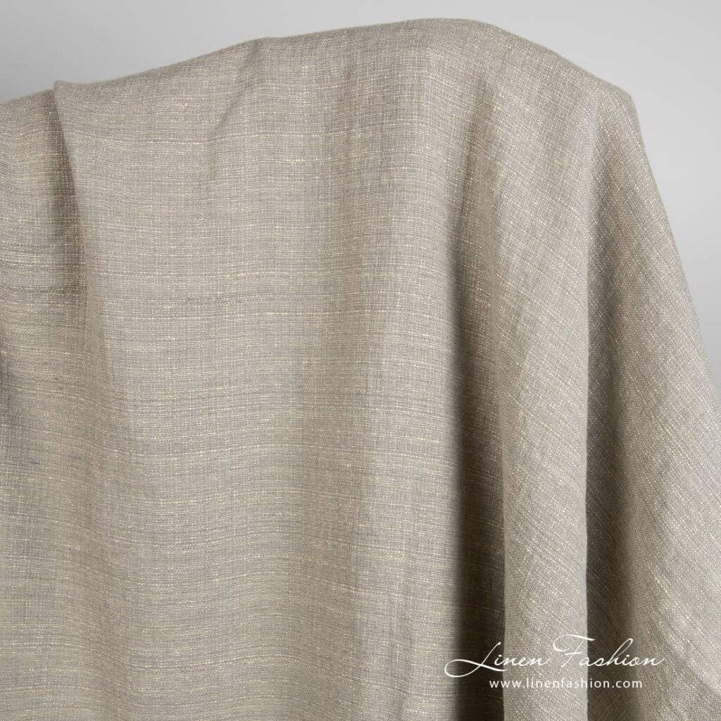 Linen cotton yellow grey fabric, specially washed to increase softness