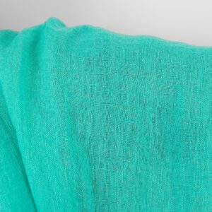 Ľanová látka priesvitná jasná tyrkysovo zelená, praná
