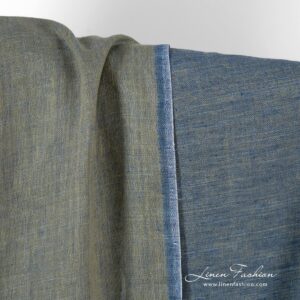 Double-sided linen fabric in green and blue