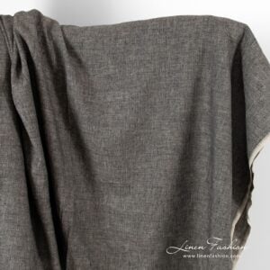 Herringbone linen fabric in black and natural linen