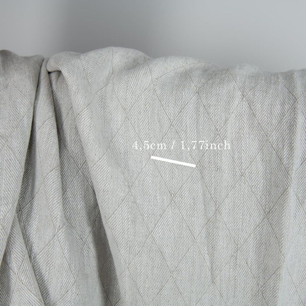 Grey double-sided washed linen fabric with a pattern with measurements