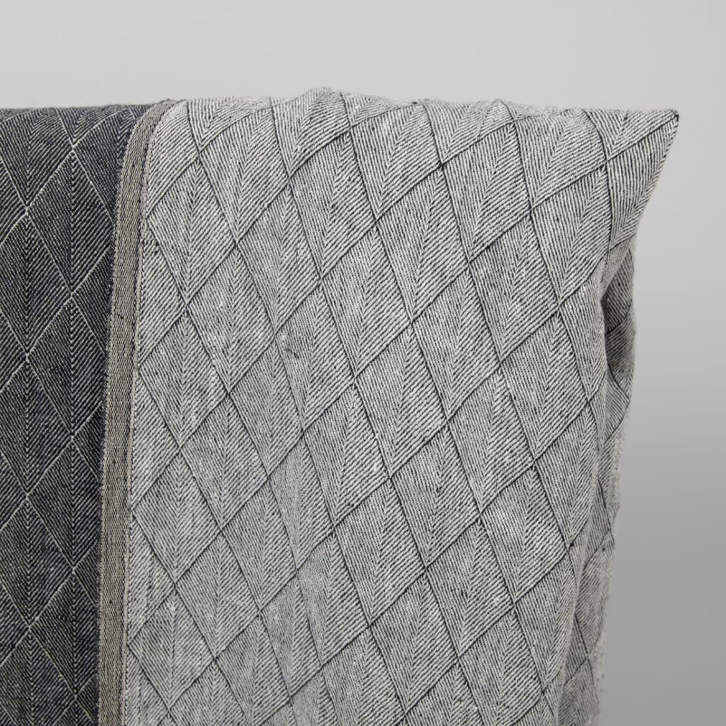 Blue double-sided patterned washed linen fabric light side