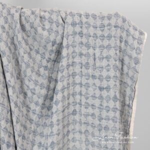 Linen cotton fabric in grey rhombus washed.