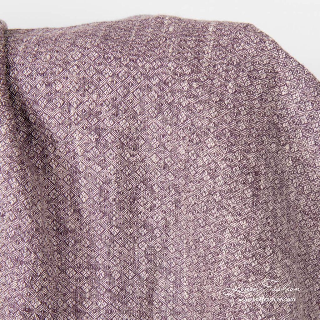 Purple linen fabric in small diamonds, washed