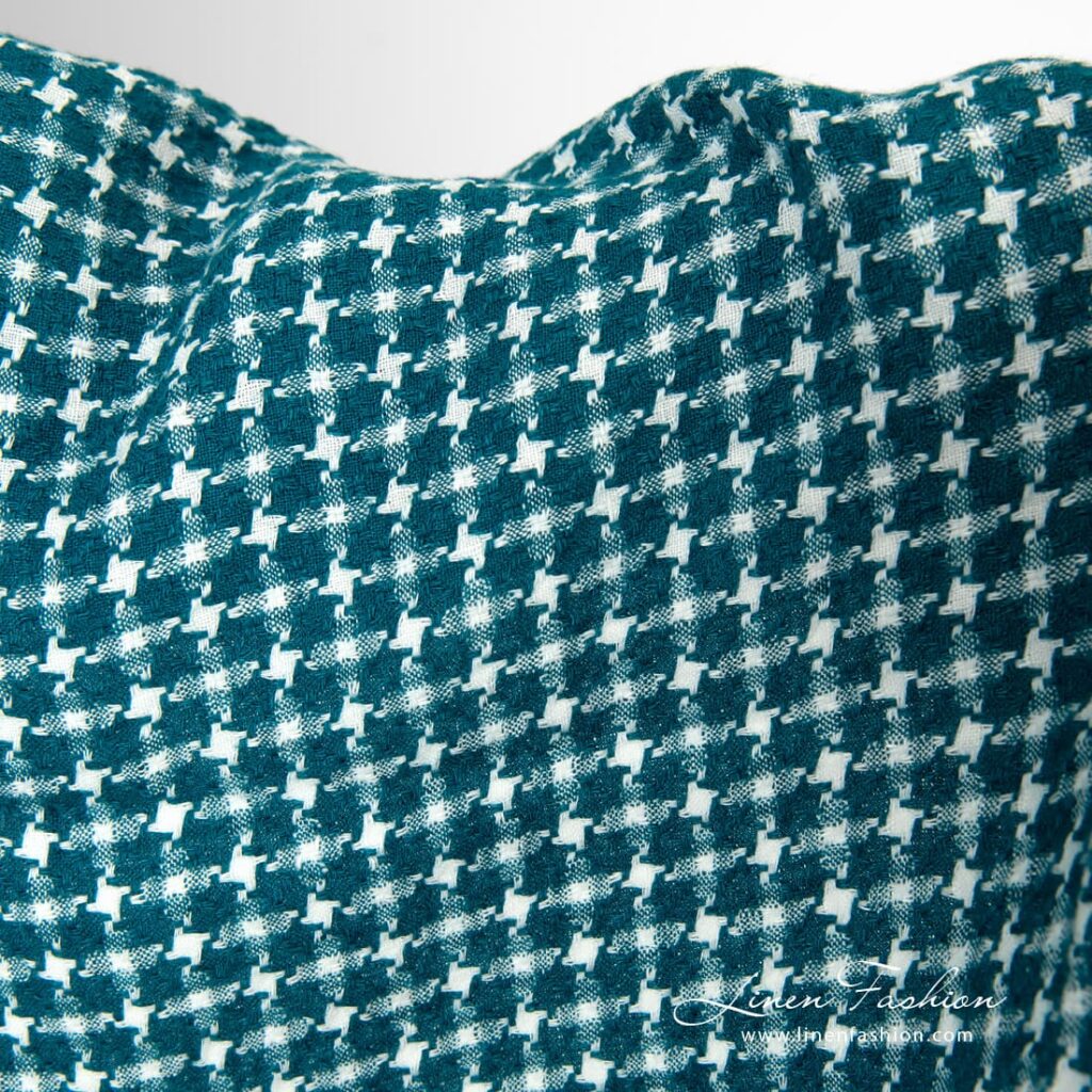 Linen fabric in turquoise and off-white color