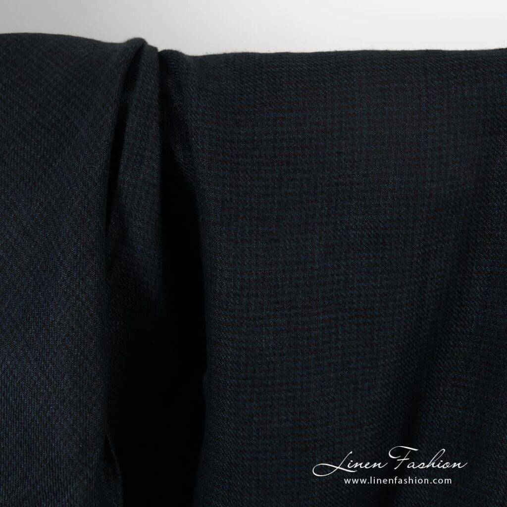 Dark blue linen fabric in twills, specially washed