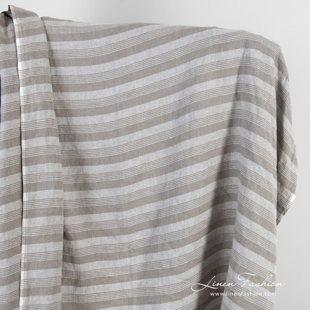 Natural color linen fabric in stripes