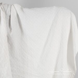 Optical white linen fabric in checks