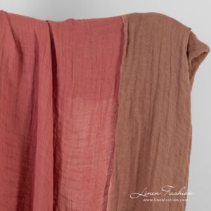 Double-sided linen fabric in brown and pink colors