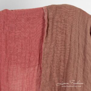 Double-sided linen fabric in brown and pink colors, washed