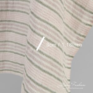 Striped pink linen fabric in waffle pattern, specially washed to increase softness