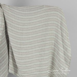 Green striped linen fabric in waffle pattern