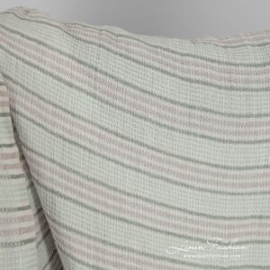 Green striped linen fabric in waffle pattern, washed