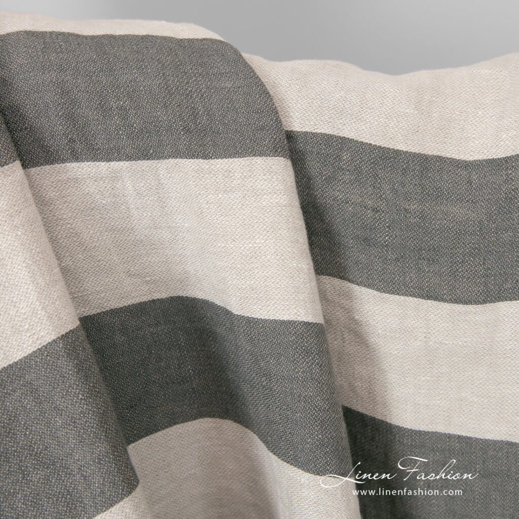 linen fabric beige grey stripes, doublesided.