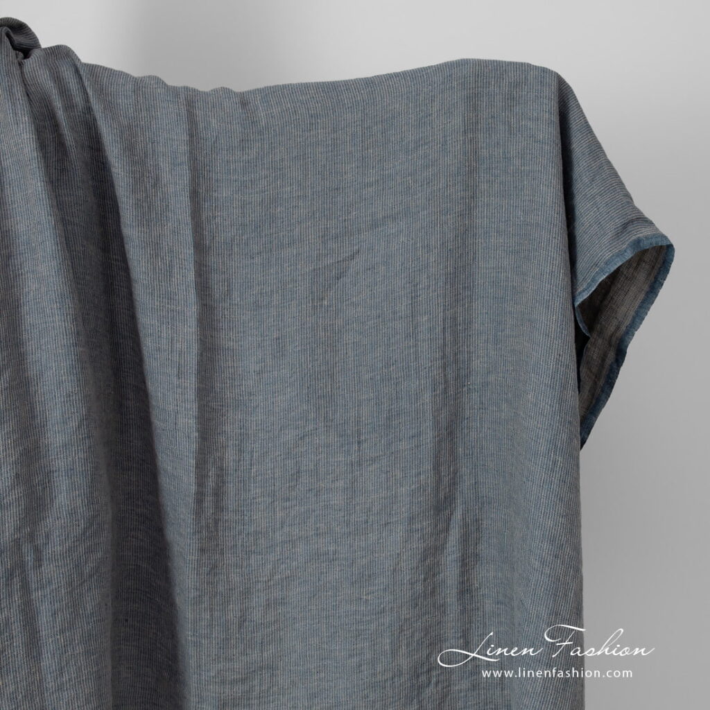 linen blue striped fabric, washed.