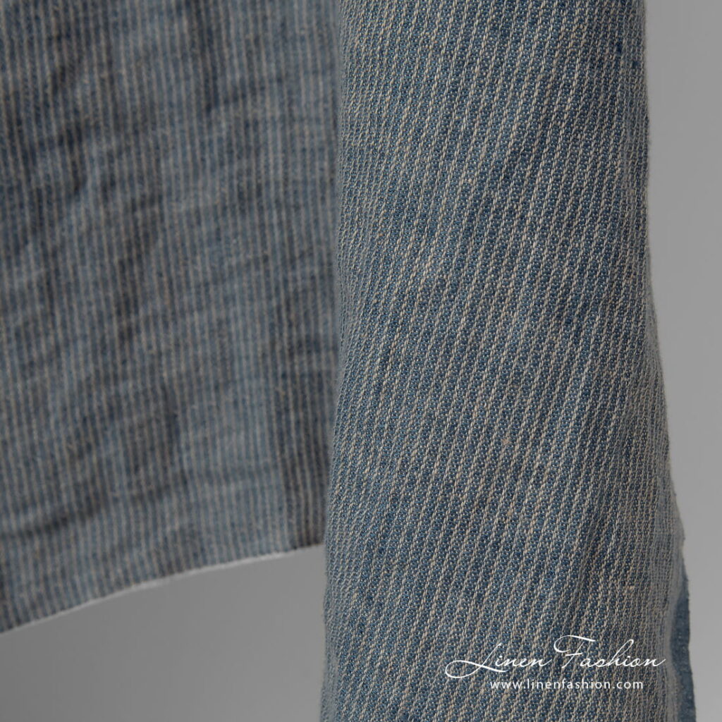 linen blue striped fabric, soft.