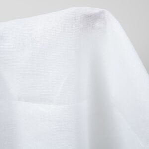 Bright white linen fabric in a small check pattern product photo