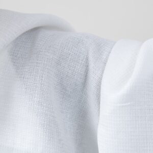 Bright white linen fabric in a small check pattern texture