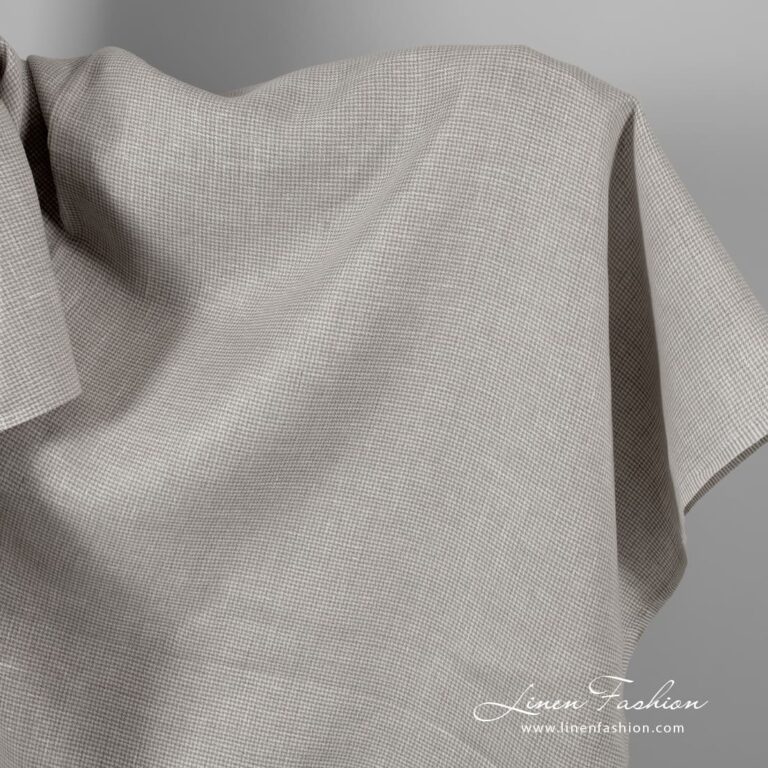Off-white and natural linen fabric in houndstooth pattern
