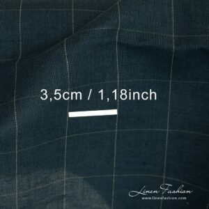 Linen cotton dark blue fabric in checks.