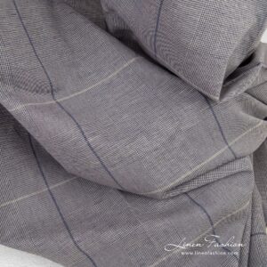 Linen cotton fabric woven in dark blue and dove grey yarns