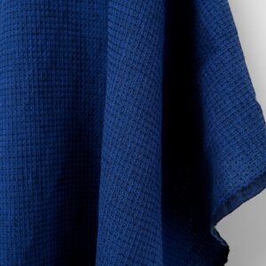 Ľanová bavlnená vlnená tkanina tmavomodrá a čierna vafľa, praná