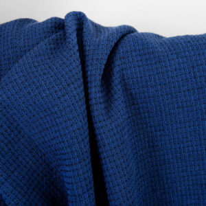 Ľanová bavlnená vlnená tkanina tmavomodrá a čierna vafľa, praná