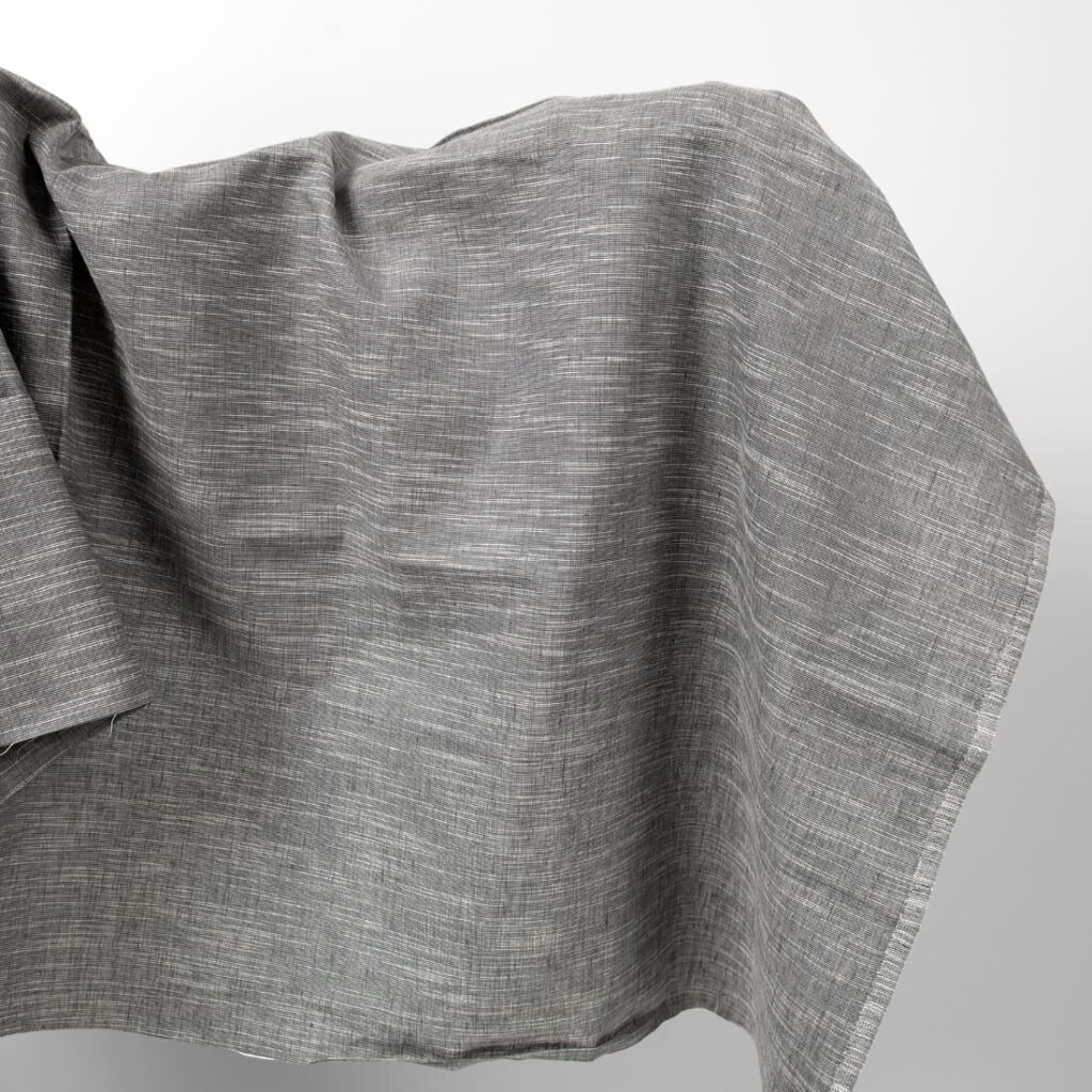 Dark grey linen cotton fabric in white stripes