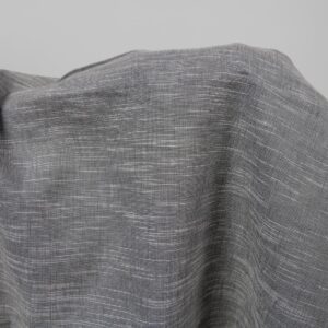 Dark grey linen cotton fabric in white stripes close up detail