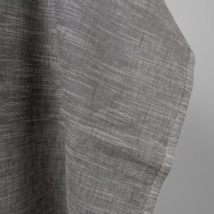 Dark grey linen cotton fabric in white stripes edge