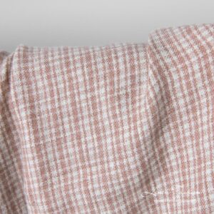 Linen wool blend fabric checked brown