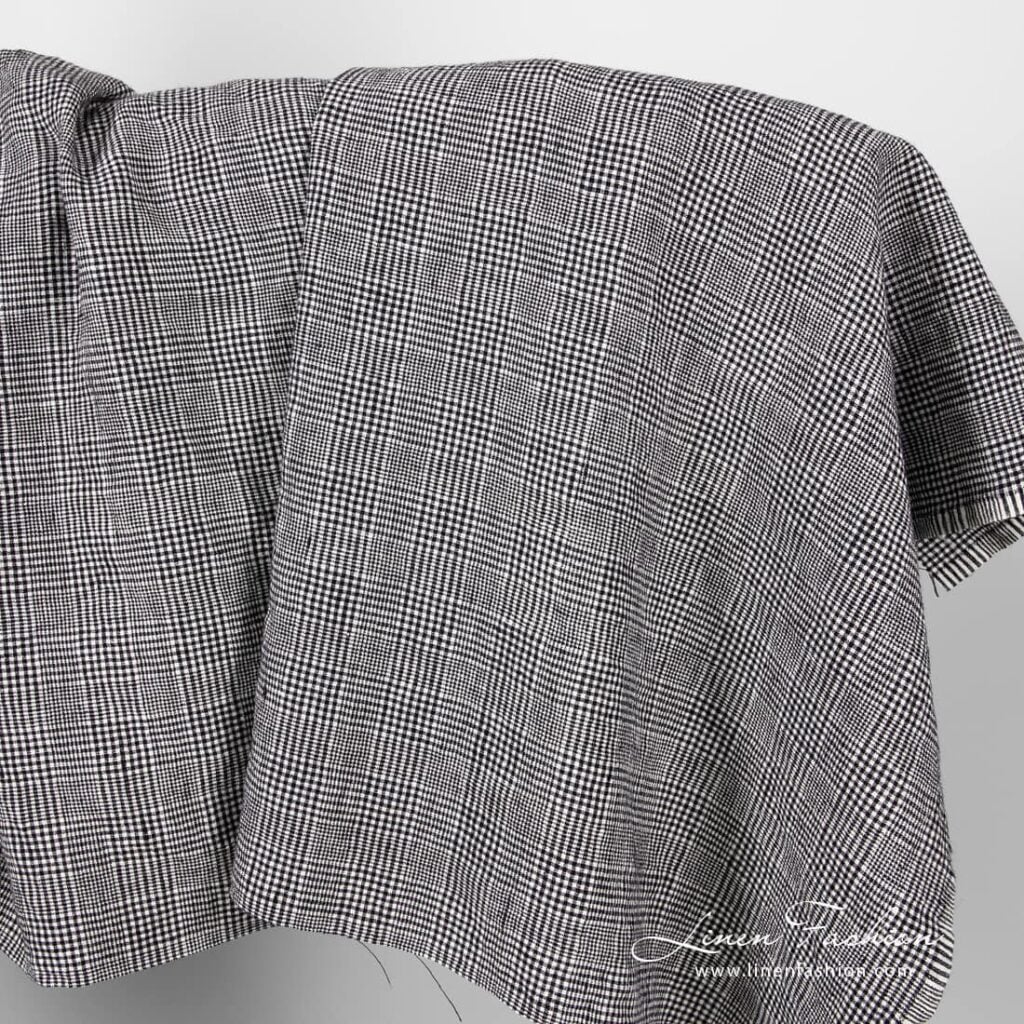 Linen wool glen check fabric, washed