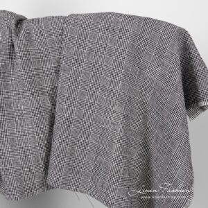 Linen wool glen check fabric, washed