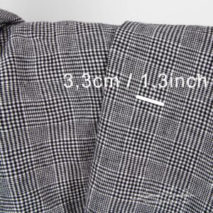 Washed black and white checked linen wool fabric
