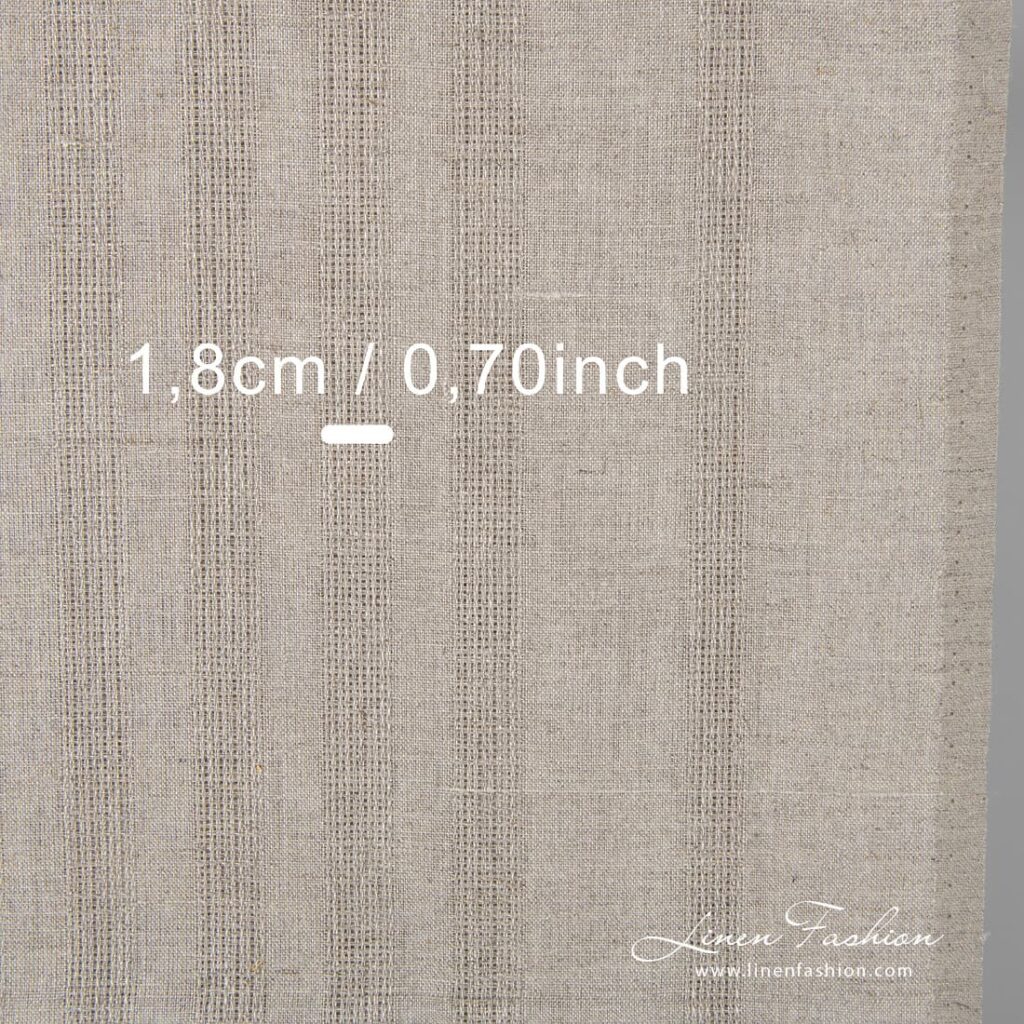 Striped linen fabric in natural flax colour.