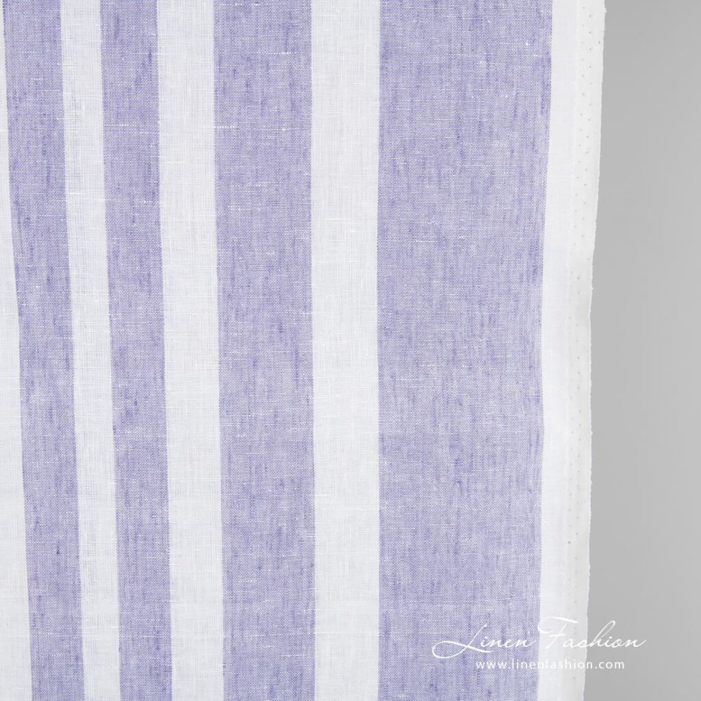 Linen fabric with violet vertical stripes