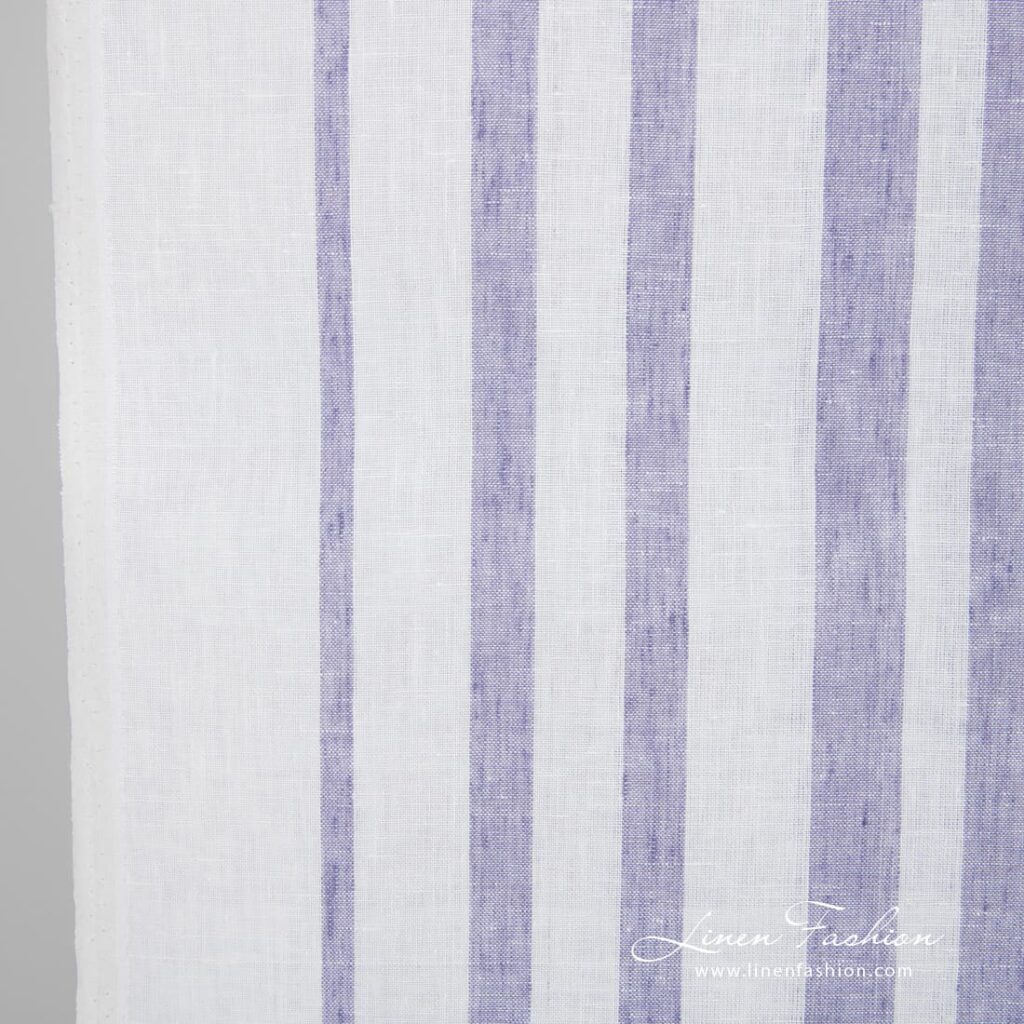 Linen fabric with violet stripes, perfect for kitchen towels