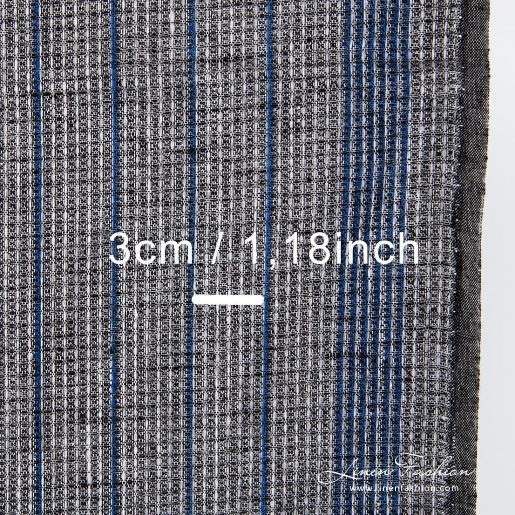 Black linen fabric with blue stripes.