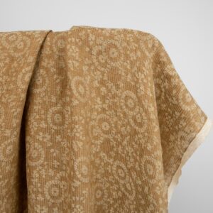 Žakárová ľanová praná tkanina zlato-hnedá